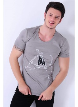 Baskılı Gri T-Shirt