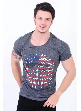 Havai Fişek Baskılı Gri T-Shirt
