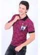 Armalı Püskürtme Desenli Polo Yaka Pembe T-Shirt