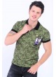 Armalı Püskürtme Desenli Polo Yaka Yeşil T-Shirt