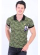 Armalı Püskürtme Desenli Polo Yaka Yeşil T-Shirt