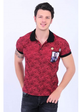 Armalı Püskürtme Desenli Polo Yaka Bordo T-Shirt