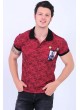 Armalı Püskürtme Desenli Polo Yaka Bordo T-Shirt