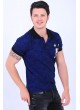 Armalı Püskürtme Desenli Polo Yaka Mavi T-Shirt