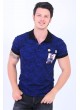 Armalı Püskürtme Desenli Polo Yaka Mavi T-Shirt