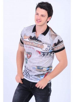 Armalı Polo Yaka Gri T-Shirt