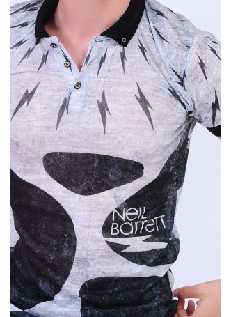 Füme Desenli Polo Yaka Krem T-Shirt