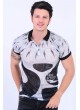 Füme Desenli Polo Yaka Krem T-Shirt