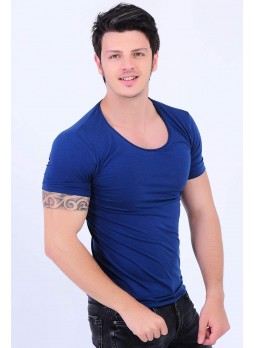 U Yaka Basic Mavi T-shirt