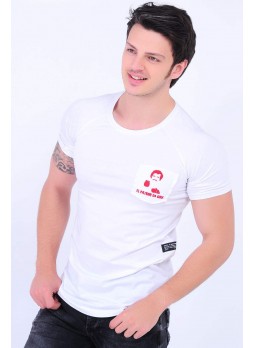 El Patron Nakışlı Cep Beyaz T-Shirt