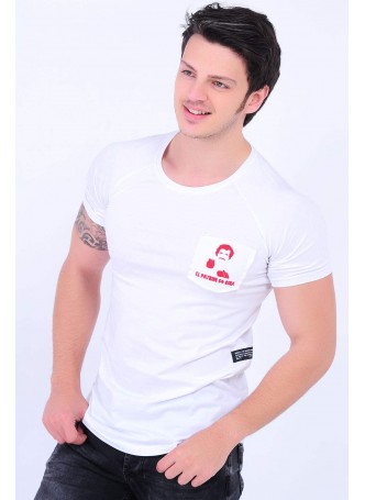 El Patron Nakışlı Cep Beyaz T-Shirt