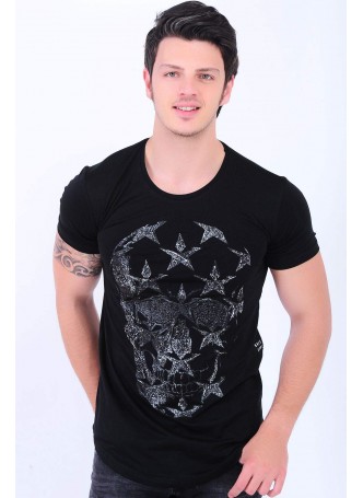 Kuru Kafa Kabartma Baskılı Siyah T-Shirt