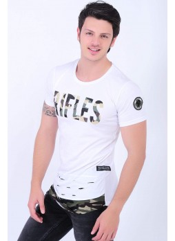 Rifles Baskılı Omuz Arma Beyaz T-Shirt