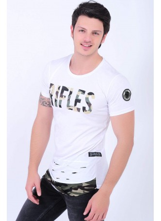 Rifles Baskılı Omuz Arma Beyaz T-Shirt