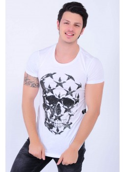 Kuru Kafa Kabartma Baskılı Beyaz T-Shirt