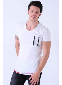 Çift Fermuar Alt Detay Beyaz T-Shirt