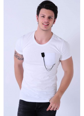 Cep Zincirli Armalı Beyaz T-Shirt