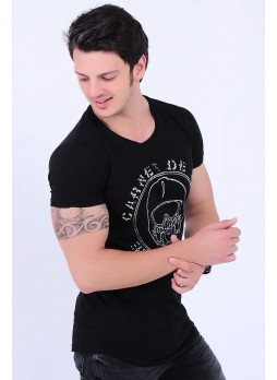 Carnet De Vol Baskılı Siyah T-Shirt