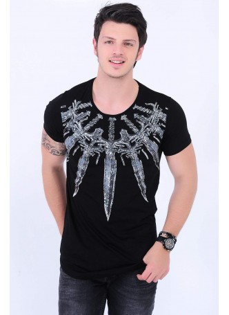 Kılıç Baskılı Siyah T-Shirt