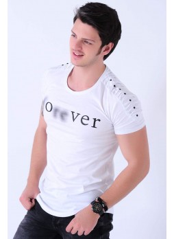 Forever Yazılı Omuz Detay Beyaz T-Shirt
