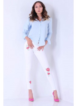 İşlemeli Beyaz Denim
