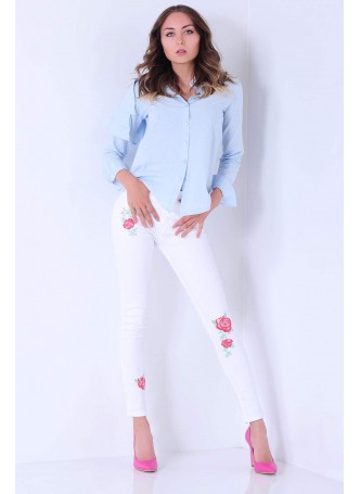 İşlemeli Beyaz Denim
