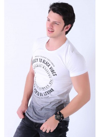 Degrade Baskılı Beyaz T-shirt