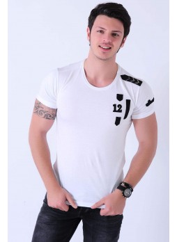Apoletli 12 Armalı Beyaz T-shirt