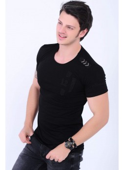 Apoletli 12 Armalı Siyah T-shirt