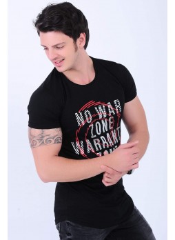 War Zone Baskılı Siyah T-shirt