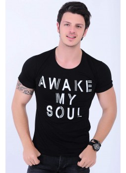 Awake Kabartma İşlemeli Siyah T-shirt