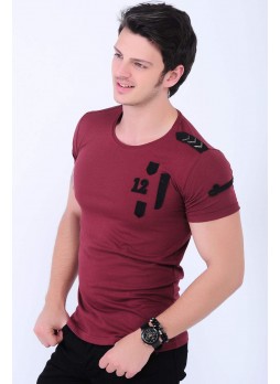 Apoletli 12 Armalı Bordo T-shirt