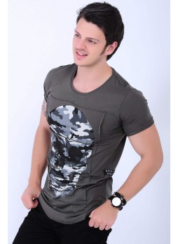 Kamuflaj Kurukafalı Haki T-shirt