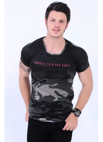 Sırt Kamuflaj Haki Siyah T-shirt