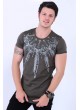 Kabartma Kılıç Baskılı Haki T-shirt