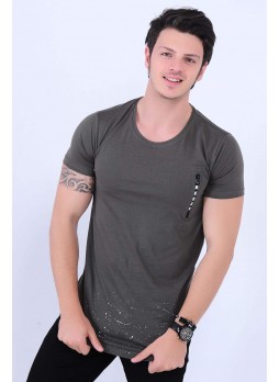 Tek Fermuar Detay Haki T-shirt