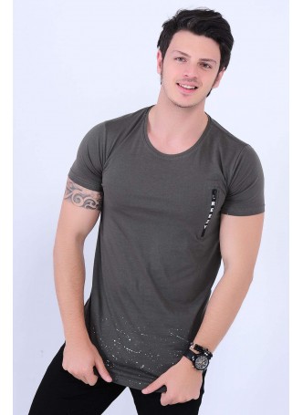Tek Fermuar Detay Haki T-shirt
