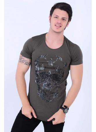 Kamuflaj Kurukafa Baskılı Haki T-shirt