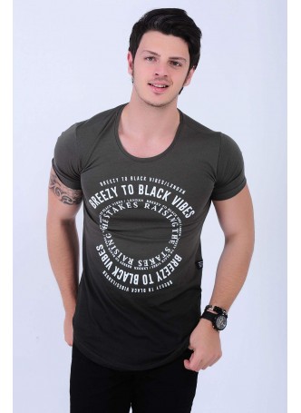 Degrade Baskılı Haki T-shirt