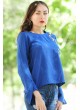 Kolları Salaş Çiçek Motifli Saks Mavisi Bluz