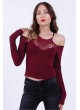 İp Askı Dantel Küpür Bordo Bluz