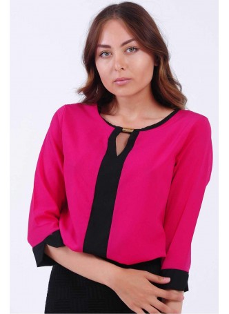 Krep Önü Tokalı Fuşya Bluz