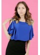 Omuz Açık Fırfırlı Saks Mavisi Bluz