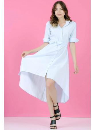 Oval Kesim Mavi Elbise