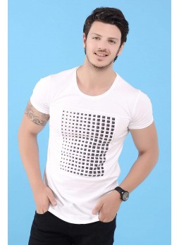 Kabartma Baskı Desenli Beyaz T-Shirt