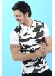 Siyah Baskı Polo Yaka Beyaz T-Shirt