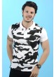 Siyah Baskı Polo Yaka Beyaz T-Shirt