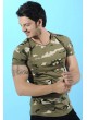 Kamuflaj Şerit Baskılı Haki T-Shirt