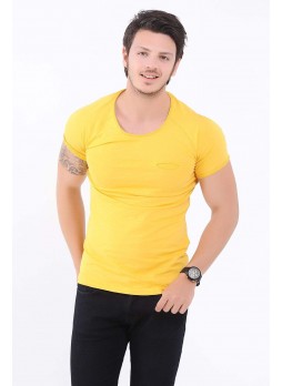 Kesikli U Yaka Sarı T-Shirt