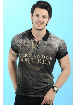 Alexander Yazılı Polo Yaka siyah T-Shirt